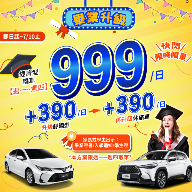 【畢業升級】限量$999起